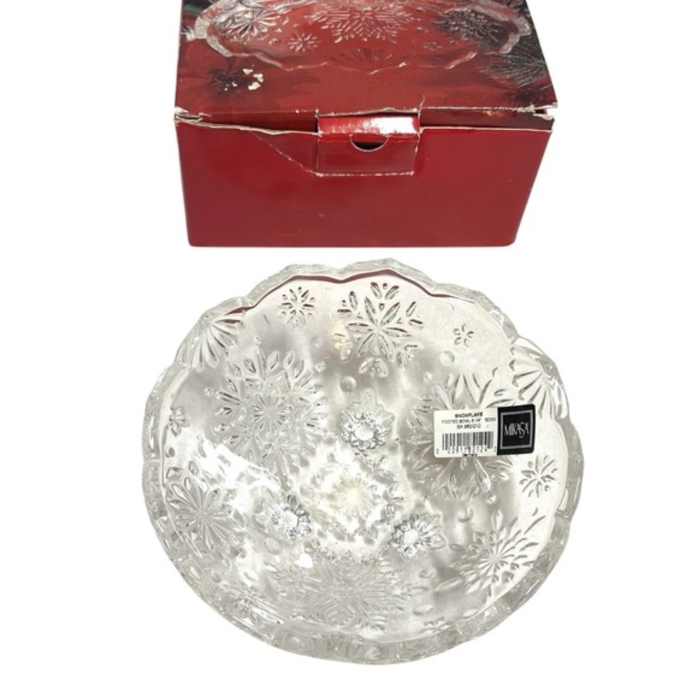 Mikasa Crystal Footed Bowl Candy Dish 6‎ 1/4" Snowflake Holiday Germany NEW